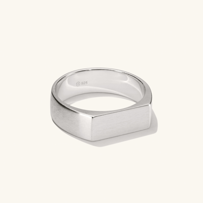 Mejuri Slim Rectangular Signet Ring Brushed Silver