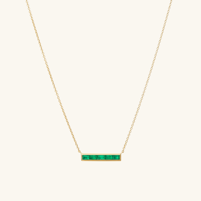 Mejuri Baguette Emerald Bar Necklace In Yellow