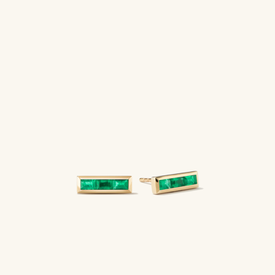 Mejuri Baguette Emerald Stud Earrings In Yellow