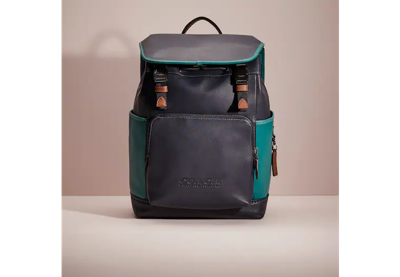 Coach Restored League Flap Backpack In Colorblock In Black Copper/ocean Multi