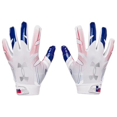 Under Armour Mens  F8 Novelty Receiver Gloves In White/royal/metallic Silver