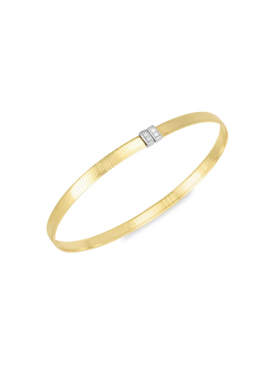 Saks Fifth Avenue Made In Italy Women's Omega Two Tone 14k Yellow Gold & 0.04 Tcw Diamond Bangle Bracelet