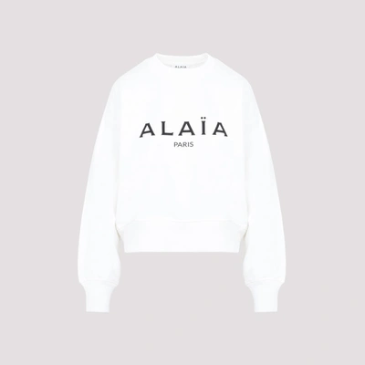 Alaïa Woman White Crew Neck Sweatshirt With Logo