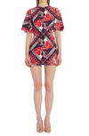 Valentino Bandana Print Flutter Sleeve Silk Sheath Dress In Rosso/avorio/navy