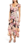 Wayf Chelsea Tiered Ruffle Maxi Dress In Black Orchid