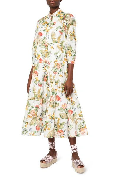 Erdem Patmos Tiered Floral-print Cotton-poplin Midi Shirt Dress In Multi