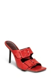 Staud Remi Leather Buckle Mules In Tomato