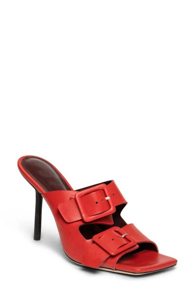 Staud Remi Leather Buckle Mules In Tomato