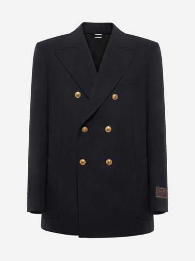 Gucci Fine Cavallery Twill Double Breasted Jacket In Black