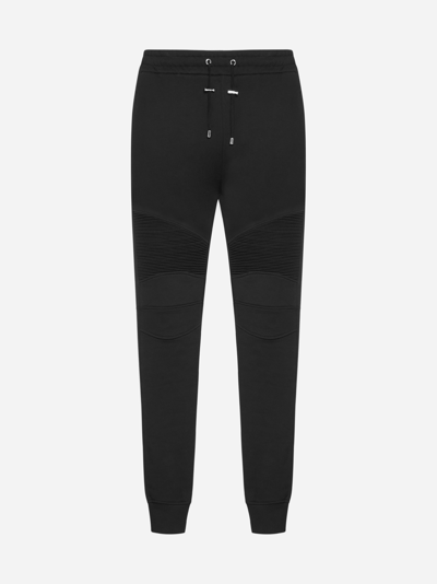 Balmain Biker-style Cotton Jogger Pants In Black