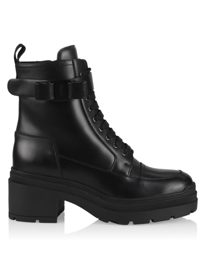 Salvatore Ferragamo Lobermountai Leather Lace-up Boots In Black