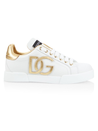 Dolce & Gabbana Calfskin Portofino Sneakers With Dg Logo In Multi