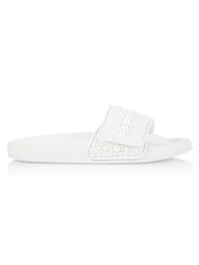 Jimmy Choo Women's Fitz Pearl-embellished Canvas Pool Slides In V White