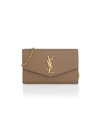 Saint Laurent Uptown Leather Wallet-on-chain In Taupe