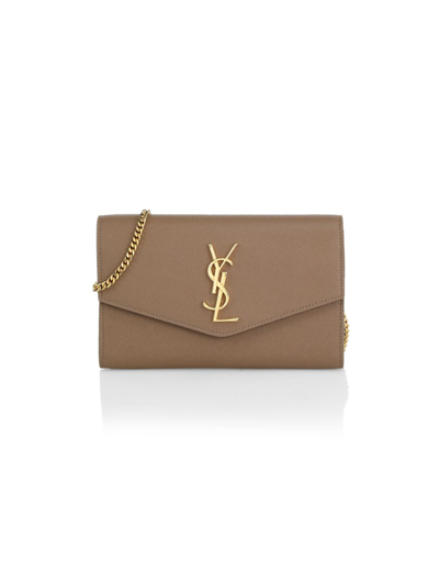 Saint Laurent Uptown Leather Wallet-on-chain In Taupe