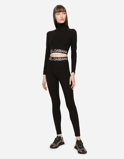 Dolce & Gabbana Jersey Leggings With Branded Elastic In Black