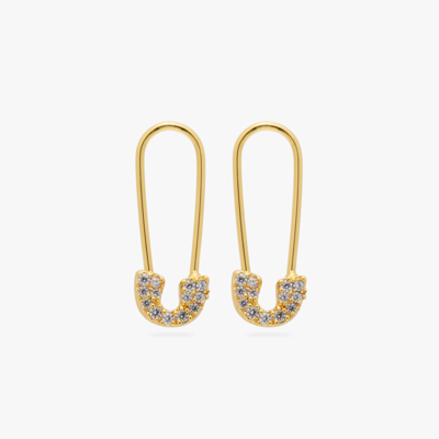 Studs Pavé Safety Pin Earring In Gold/clear