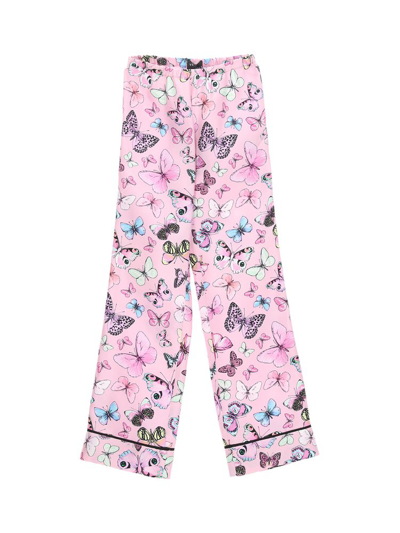 Versace Kids' Butterfly-print Pyjama-style Trousers In Pink