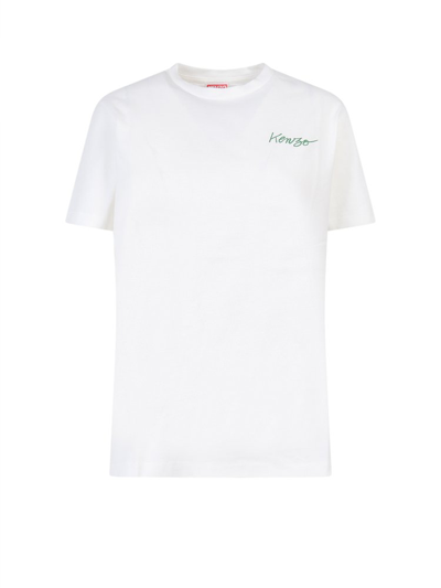 Kenzo Poppy Logo Print Cotton T-shirt In Off White
