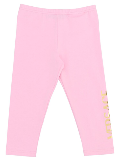 Versace Kids Logo Printed Leggings In Pink