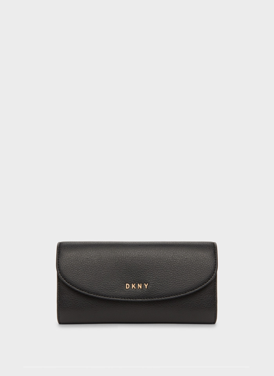 Dkny Women's Large Flapover Wallet In Black/gold