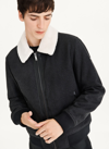 DKNY MEN'S WOOL BLEND BOMBER JACKET WITH SHERPA COLLAR