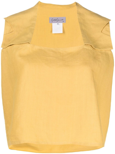 Pre-owned Yohji Yamamoto 1990s Draped-panel Linen Top In Yellow