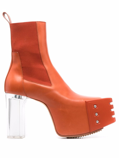 Rick Owens High Heels Ankle Boots In Orange Leather