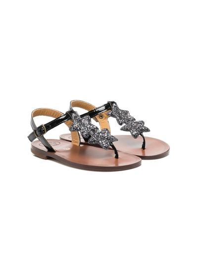 Pèpè Kids' Star-patch Thong-strap Sandals In Black