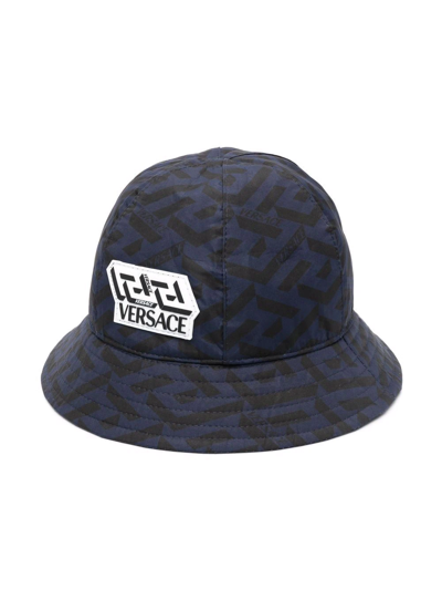Versace Kids' Logo-patch Bucket Hat In Blue