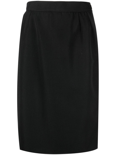 Pre-owned Saint Laurent 1990s Wool Pencil Skirt In Black