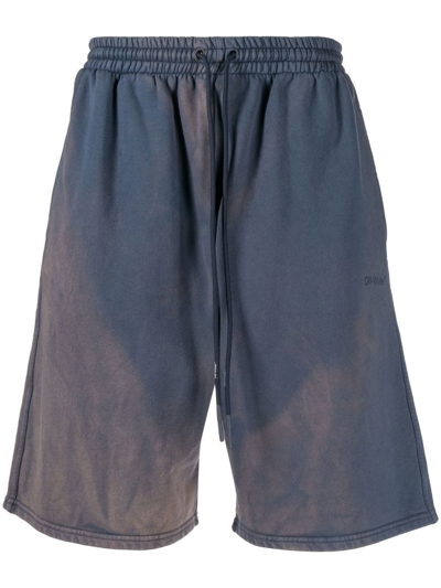 Off-white Diag-stripe Cotton Shorts In Blue