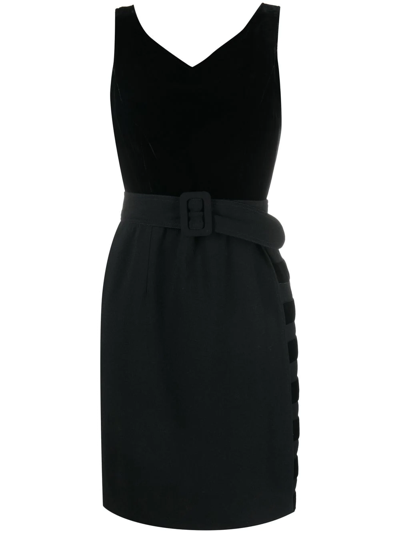 Pre-owned Valentino 1980s Layered Belted Dress In Black