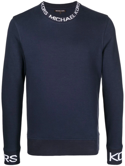 Michael Kors Logo-tape Crew Neck Sweatshirt In Blue