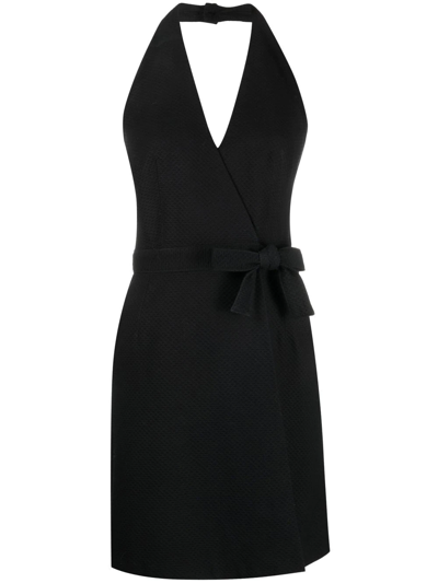 Pre-owned Prada 2000s Halterneck Wrap-effect Dress In Black