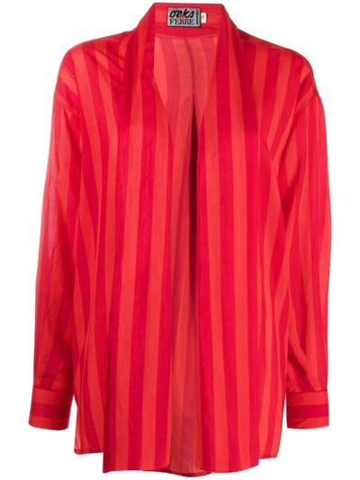 Pre-owned Gianfranco Ferre 1990s Shawl Lapels Striped Jacket In Red