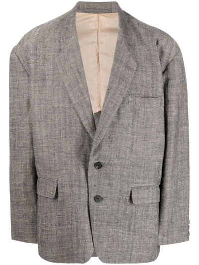 Pre-owned Comme Des Garçons 2000s Herringbone-weave Linen Jacket In Black