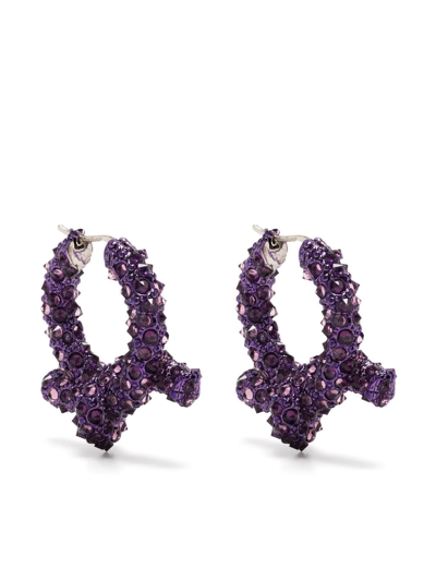 Acne Studios Crystal Embellished Hoop Earrings In Purple