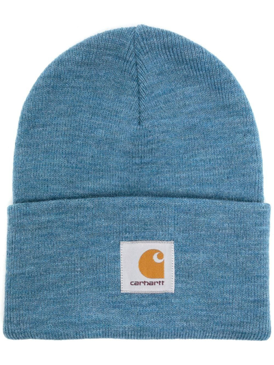 Carhartt Logo-patch Knitted Beanie In Blue