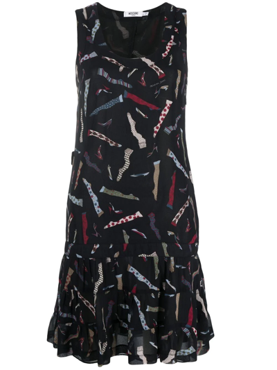 Pre-owned Moschino 2000s Graphic-print Flared Dress In Black