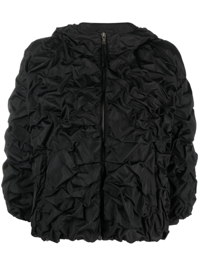 Pre-owned Prada 2000s Crinkled-effect Hooded Jacket In Black