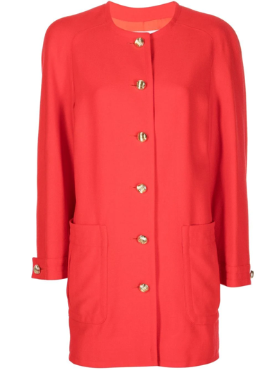 Pre-owned Valentino 1980s Engraved-button Wool Coat In Red