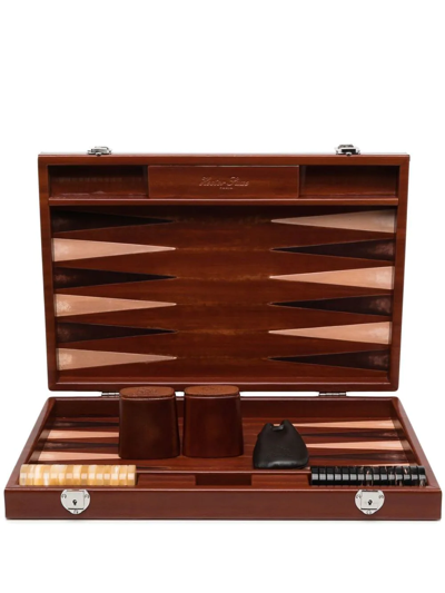 Hector Saxe Leather Backgammon Set In Brown