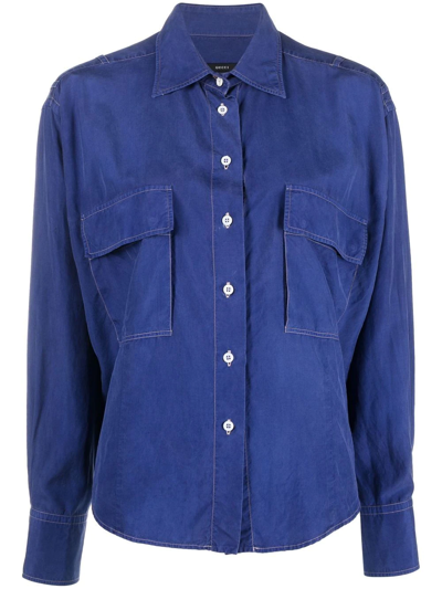 Pre-owned Gucci 1990s Contrast-stitch Silk Shirt In Blue