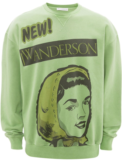 Jw Anderson Glamour Bonnet Print Classic Sweatshirt In Green