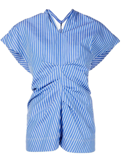 Colville Heiress Striped Pleated Bow-back Top In Blue