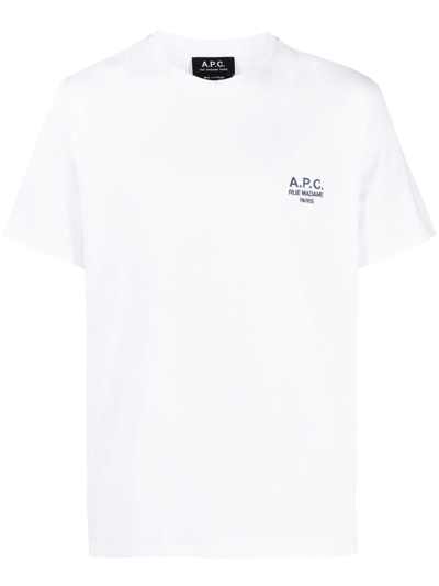 Apc A.p.c. White Crewneck T-shirt With Logo Embroidered On The Front In Cotton Man