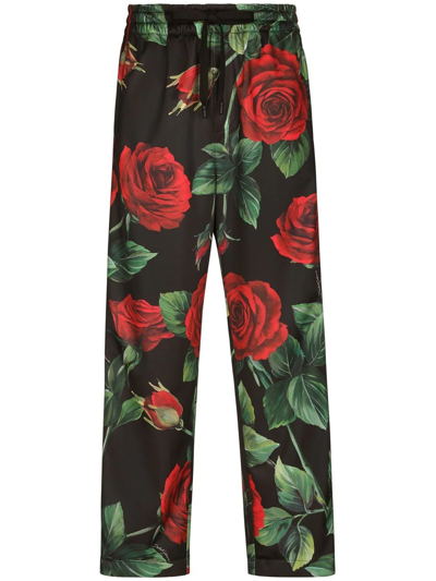 Dolce & Gabbana Floral-print Track Trousers In Black