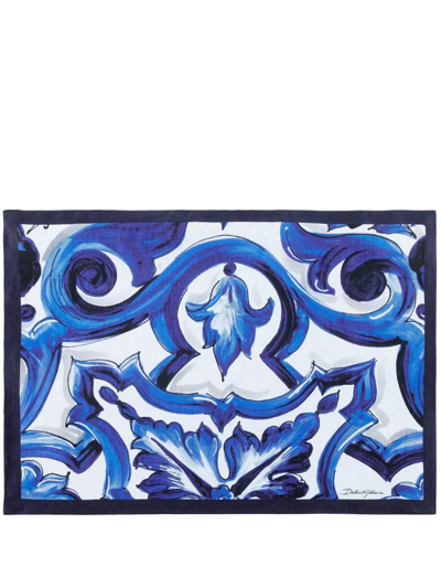 Dolce & Gabbana Blu Mediterraneo-print Placemat And Napkin Set In Maiolica Blu