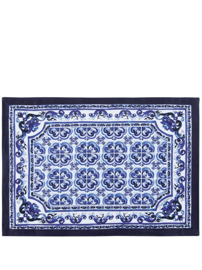 Dolce & Gabbana Blu Mediterraneo-print Placemat And Napkin Set In Maiolica Blu